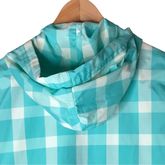 Women's Small Patagonia Check Gingham Shell Jacket Coat Aqua Cream Windbreaker - Picture 10 of 11